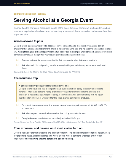 Cover of Serving Alcohol at a Georgia Event
