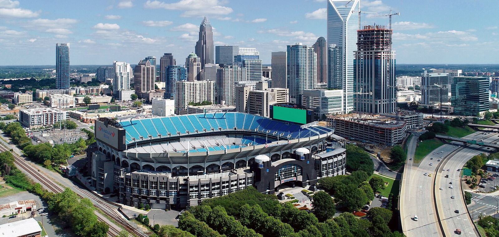 The Uptown Charlotte skyline from the air